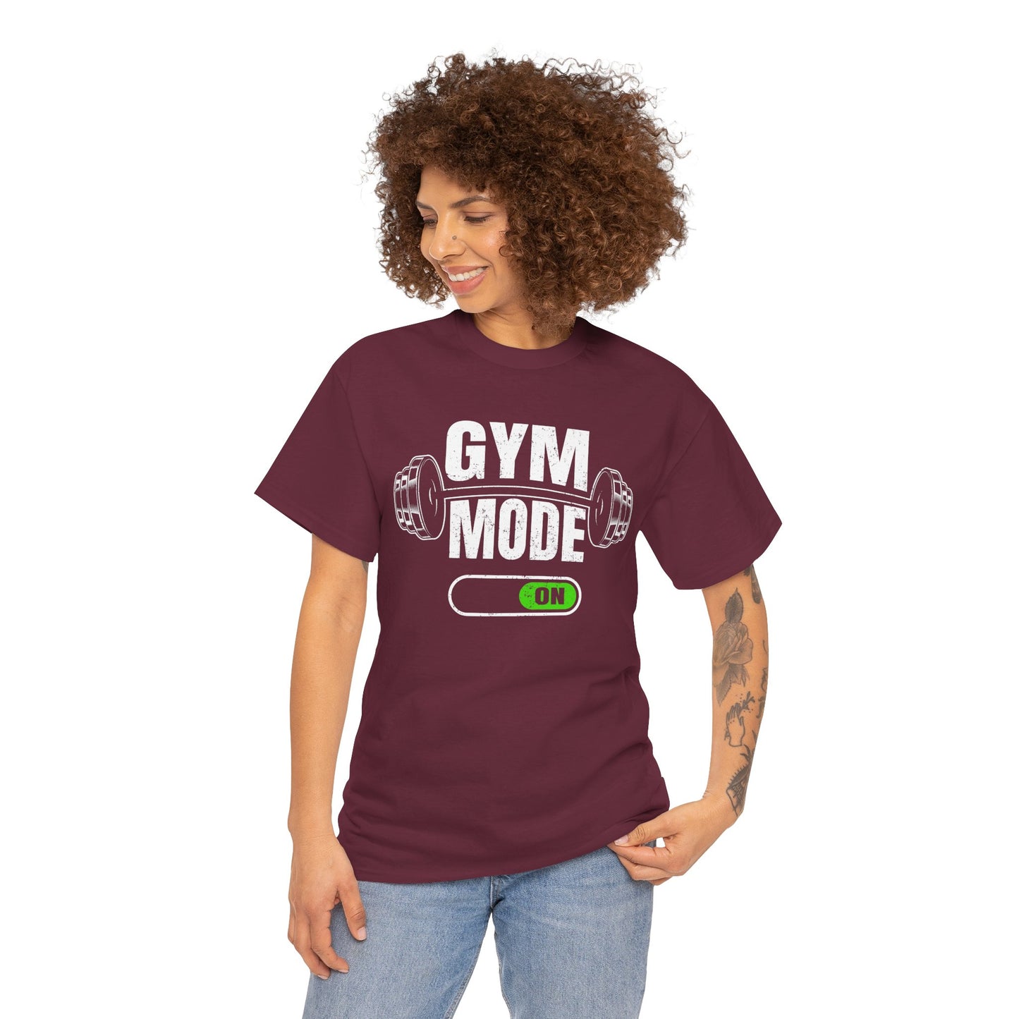 GYM MODE ON" Unisex Workout T-Shirt – Funny Fitness Graphic Tee for Gym Lovers, Athletes & Trainers