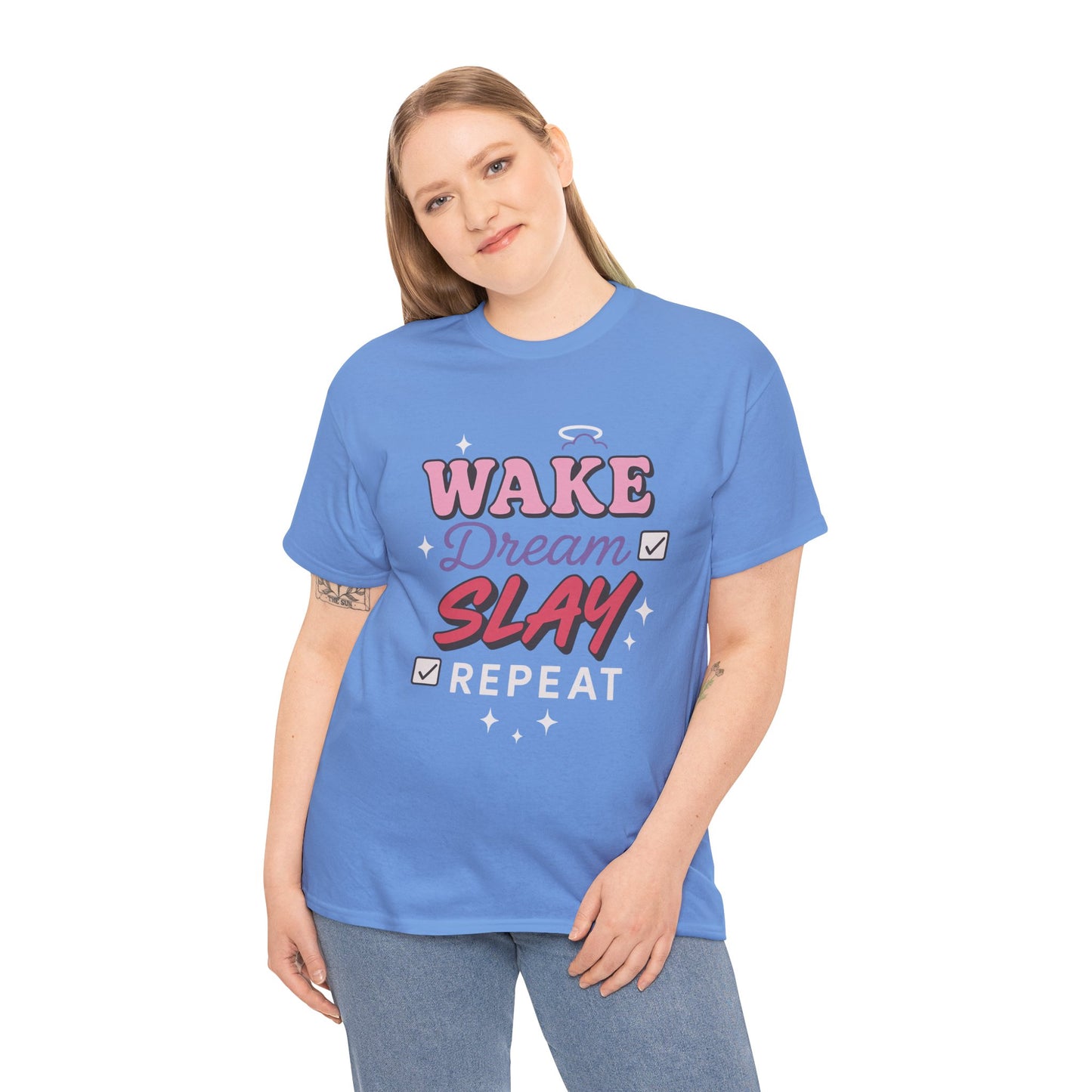 Wake Dream Slay Repeat T-Shirt – Motivational Teen Girl Graphic Unisex Heavy Cotton Tee